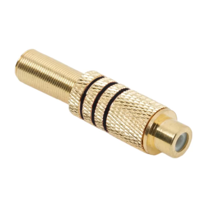 Mufa RCA mama metal aurit cablu 6mm inel negru