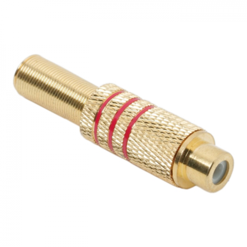 Mufa RCA mama metal aurit cablu 6mm inel rosu
