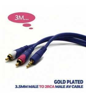 Cablu audio Jack 3.5 mm la 2x RCA 3m aurit