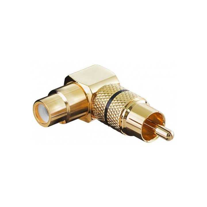 Mufa adaptor RCA mama la RCA 90 tata inel negru metal aurit Goobay