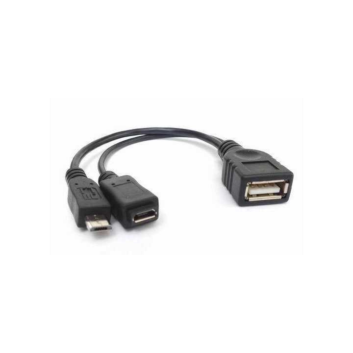 Cablu adaptor OTG cu alimentare micro USB mama+tata