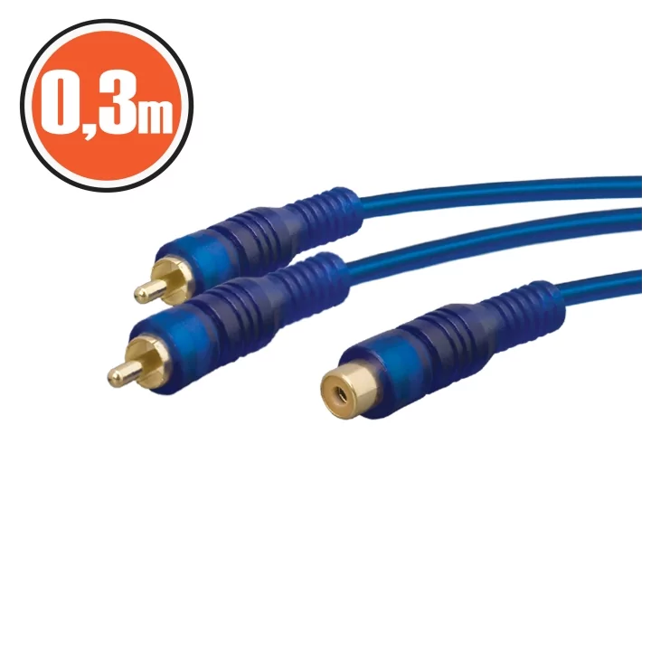 Cablu adaptor RCA tata 2x RCA la mama 1x RCA 0.3m