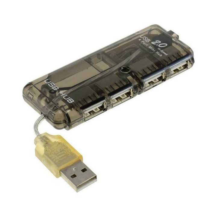 Hub USB 2.0 4 port negru posibilitate alimentare cu 5V