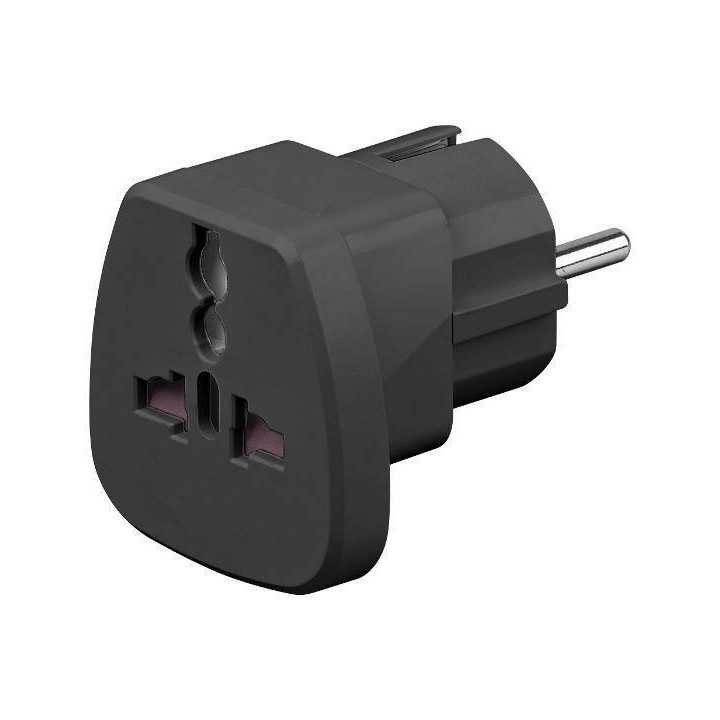 Adaptor univeral la CEE 7/7 Schuko negru 250V AC 16A Goobay