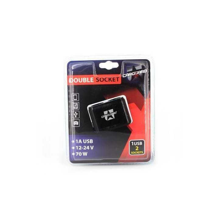 Priza dubla pentru bricheta auto cu cablu +USB 1A Carguard