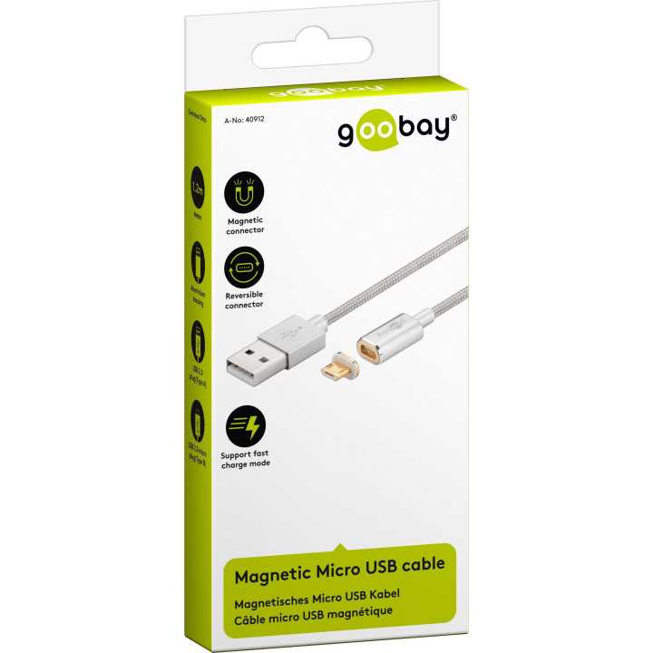 Cablu USB 2.0 cu mufa magnetica micro USB 1.2m argintiu Goobay