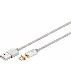 Cablu USB 2.0 cu mufa magnetica micro USB 1.2m argintiu Goobay
