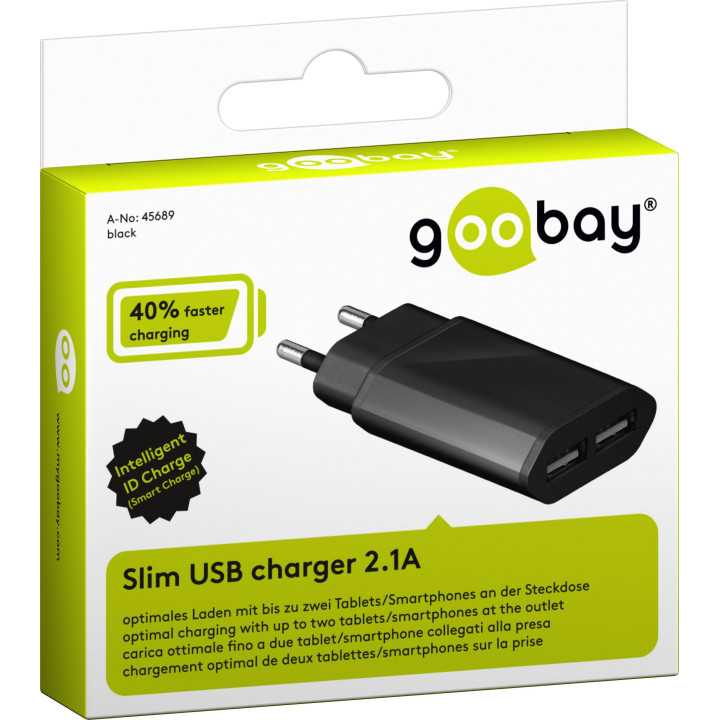Alimentator 230V la 2x USB 2.1A negru Goobay