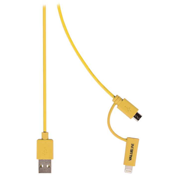 Cablu de incarcare si sincronizare USB 2.0 A tata - micro USB tata cu adaptor lightning 1m galben Valueline