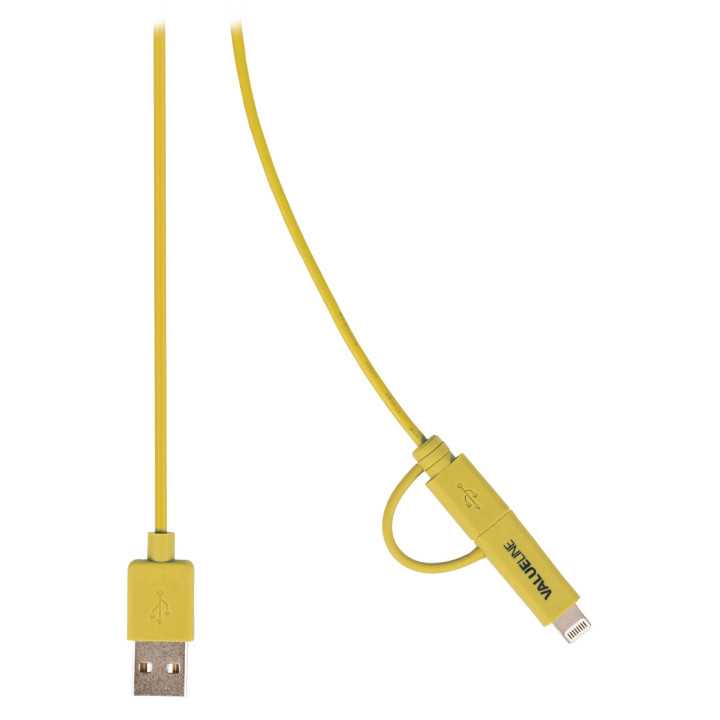 Cablu de incarcare si sincronizare USB 2.0 A tata - micro USB tata cu adaptor lightning 1m galben Valueline
