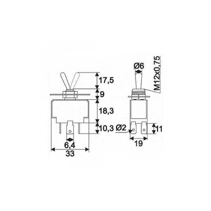 Comutator cu brat 2 circuit 10A 250V ON-ON cu retinere