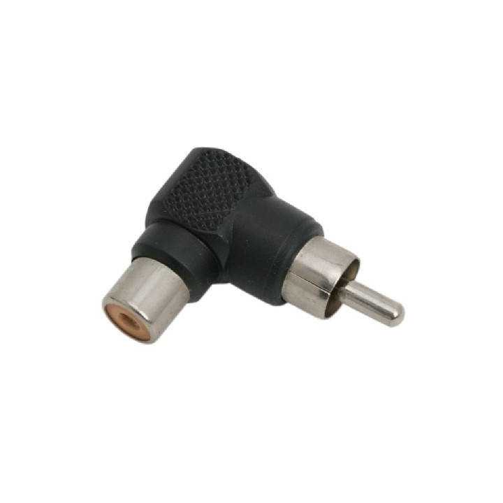 Adaptor la 90 grade RCA tata - RCA mama plastic negru