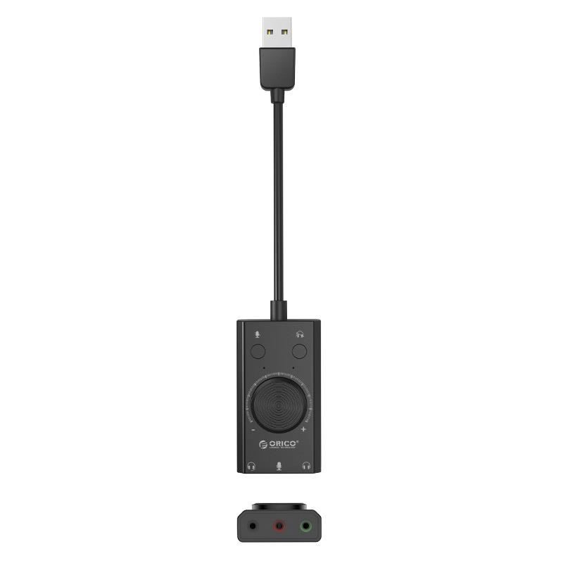 Placa de sunet externa 3.5mm Jack microfon +2x 3.5mm casti - USB 2.0 Orico SC2-BK