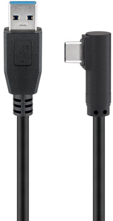 Cablu USB Type C tata la USB A 3.0 tata unghi 90 grade 0.5m negru 5Gbit/s Goobay