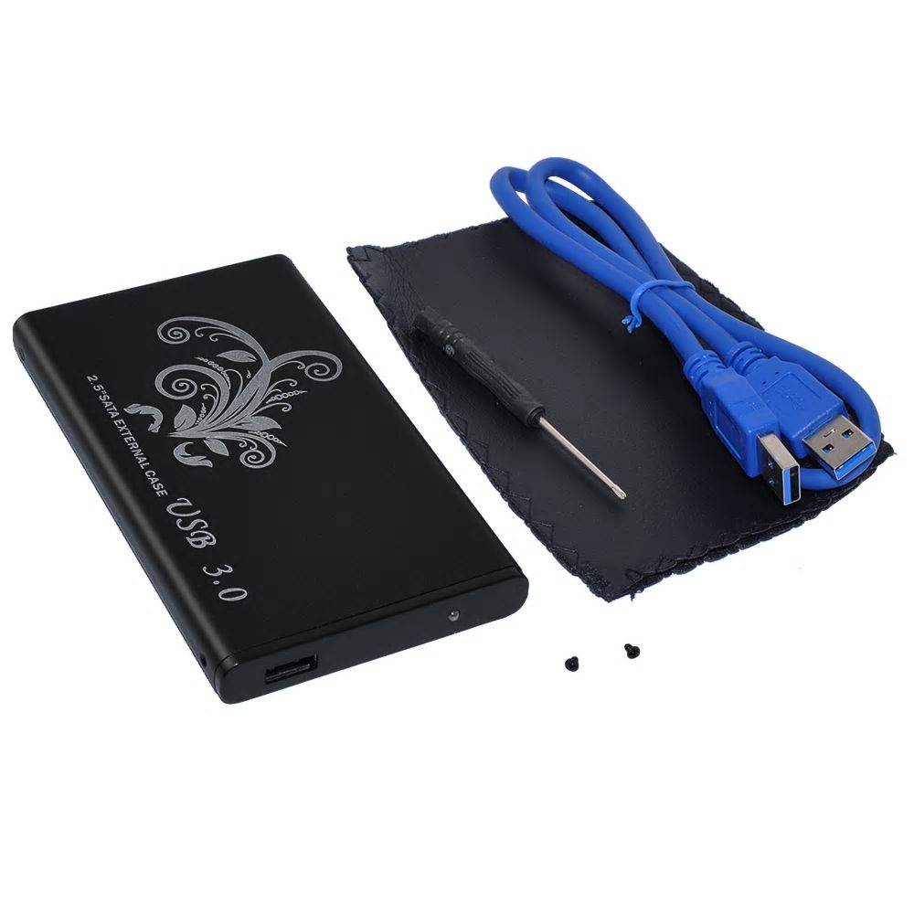 Carcasa HDD 2.5″ SATA USB 3.0 include surubelnita cablu husa piele artificiala negru