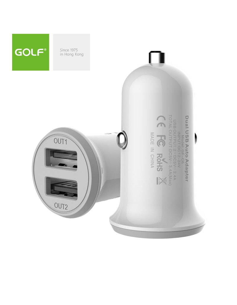 Alimentator Incarcator auto 3.4A 12-24V la 2x USB 2x 2.4A maxim 3.4A alb GF-C6 blister Golf